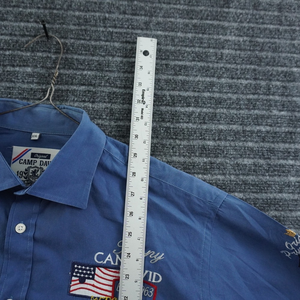 Camp David Button Down Shirt Mens XXL Blue Embroidered Fencing Graphic - Picture 7 of 8